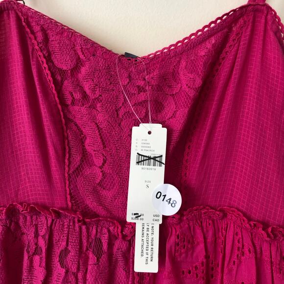 Anthropologie Bhanuni Jyoti Sleeveless Patchwork Lace Tiered Midi Dress Pink S - Picture 8 of 8